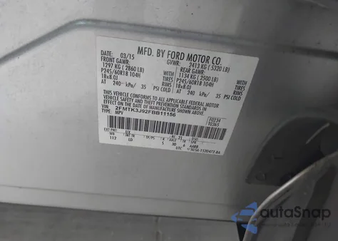 2015 Ford Edge Sel z USA, uszkodzony, nr VIN 2FMTK3J92FBB11156